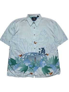 Vintage Wu Wear Hawaiian Shirt Wutang Clan Button Down Shirt Bees Blue XL Rap